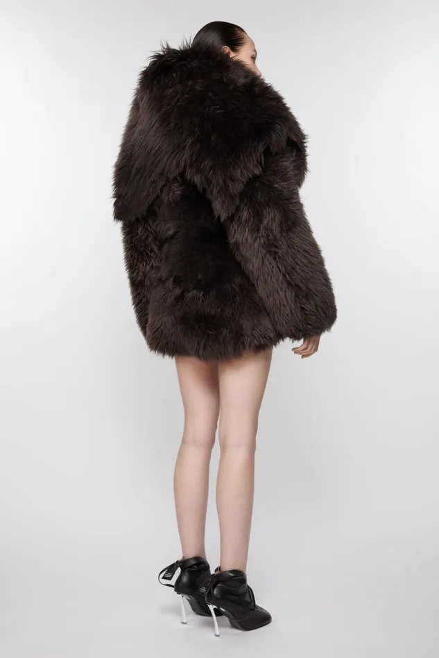 Acne Studios Shearling Fur Coat Dark Brown Woman Outerwear