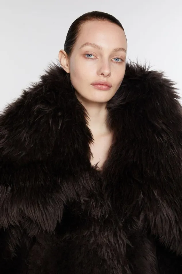 Acne Studios Shearling Fur Coat Dark Brown Woman Outerwear