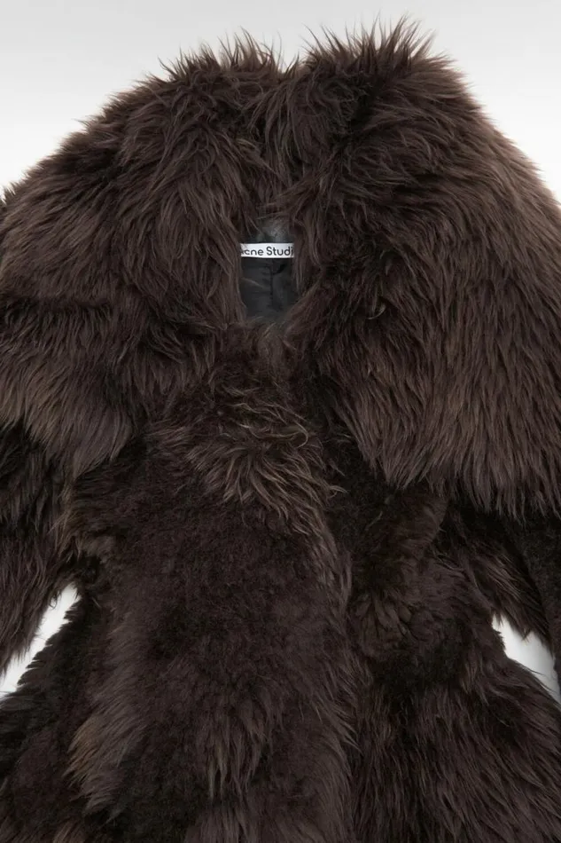 Acne Studios Shearling Fur Coat Dark Brown Woman Outerwear