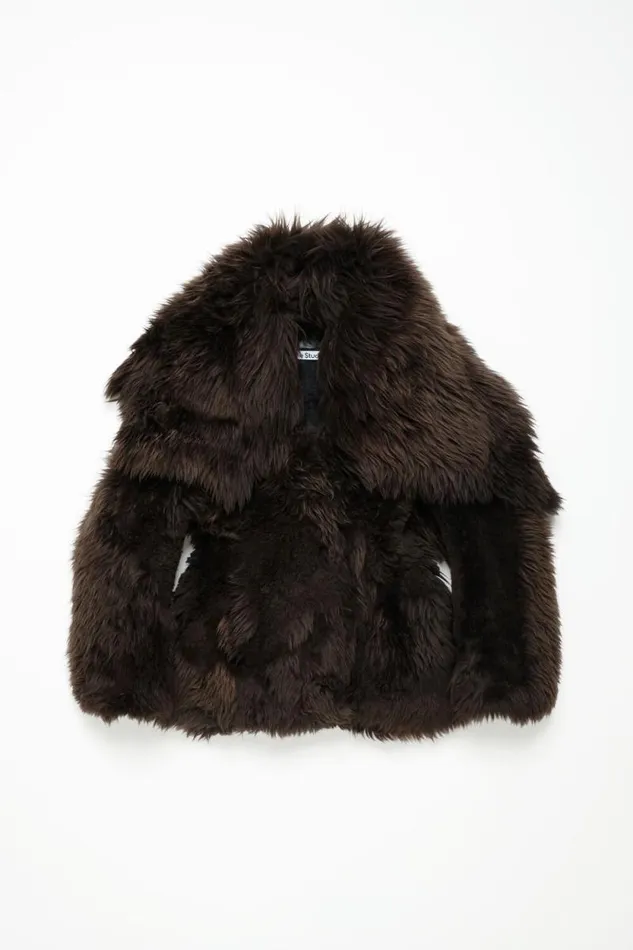 Acne Studios Shearling Fur Coat Dark Brown Woman Outerwear