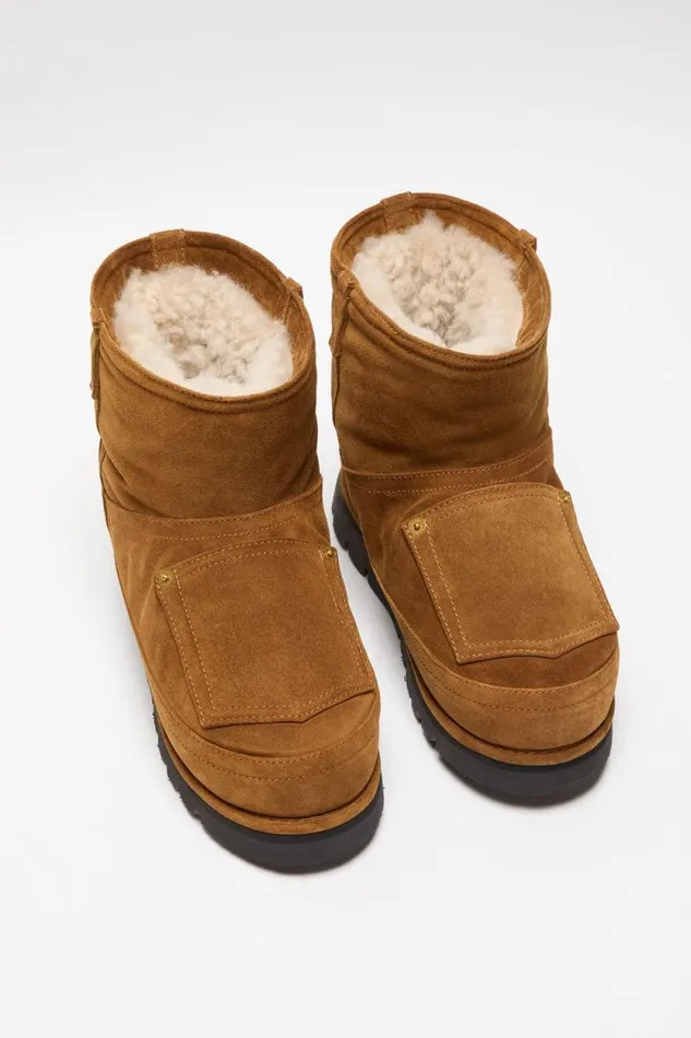 Acne Studios Shearling Leather Boots Tobacco Brown Woman Shoes