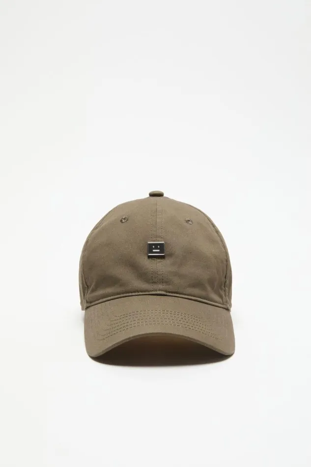 Acne Studios Stud Face Logo Cap Wood Green Woman Hats
