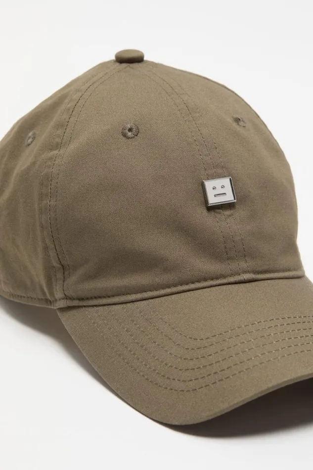 Acne Studios Stud Face Logo Cap Wood Green Woman Hats