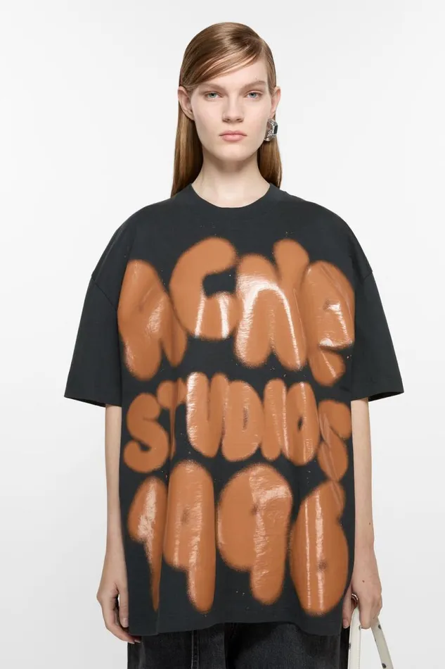 Acne Studios Tshirt Logo 8211 Relaxed Unisex Fit Black Woman Tshirts
