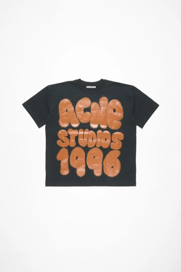 Acne Studios Tshirt Logo 8211 Relaxed Unisex Fit Black Woman Tshirts