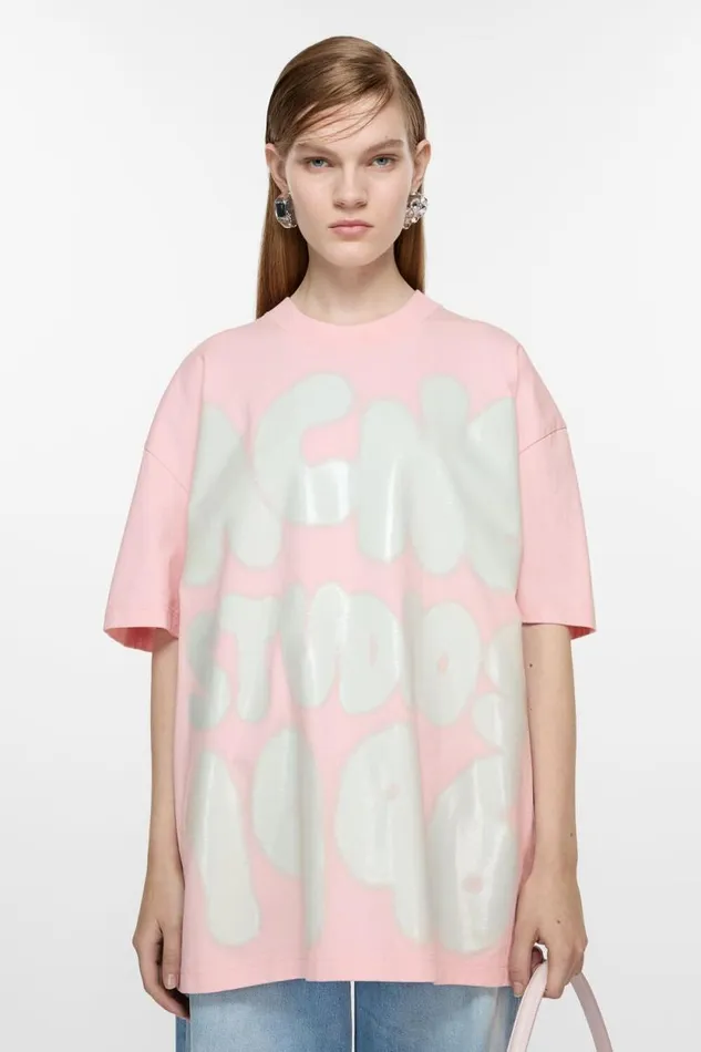 Acne Studios Tshirt Logo 8211 Relaxed Unisex Fit Innocent Pink Woman Tshirts