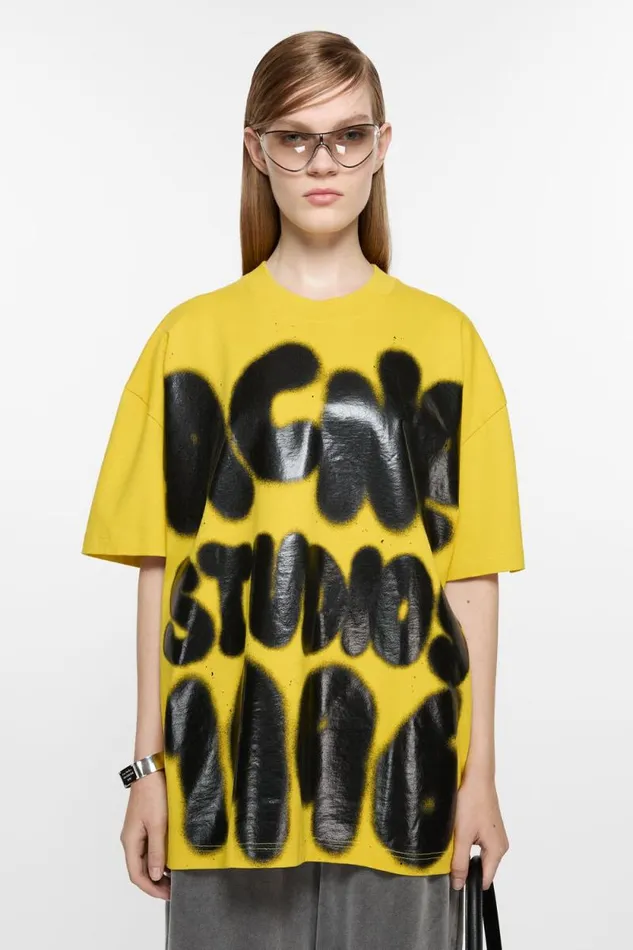 Acne Studios Tshirt Logo 8211 Relaxed Unisex Fit Mustard Yellow Woman Tshirts Acne Studios Tshirt Logo 8211 Relaxed Unisex Fit Mustard Yellow Woman Tshirts