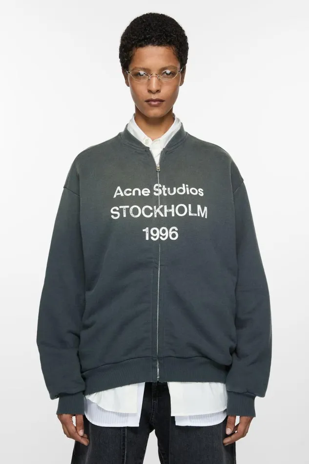 Acne Studios Zip Sweater Logo Black Woman Sweatshirts