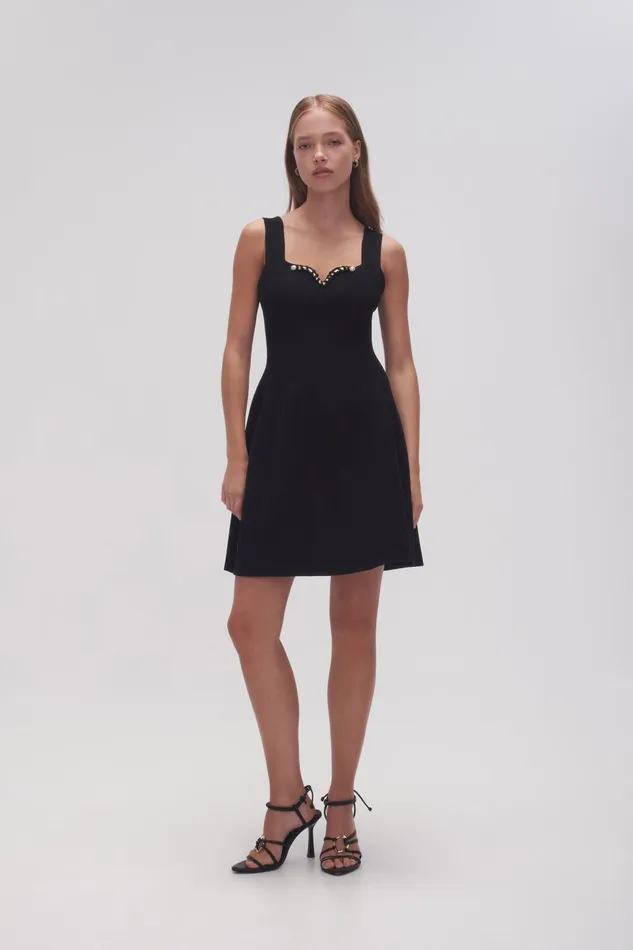 Aje Body and Crepe Knit Goldfoil Metal Bar Mini Dress Black 8211 Women