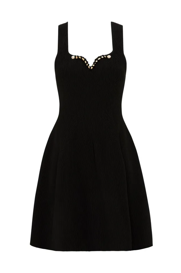 Aje Body and Crepe Knit Goldfoil Metal Bar Mini Dress Black 8211 Women