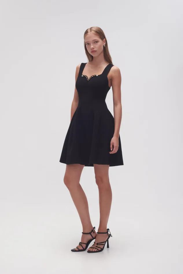 Aje Body and Crepe Knit Goldfoil Metal Bar Mini Dress Black 8211 Women