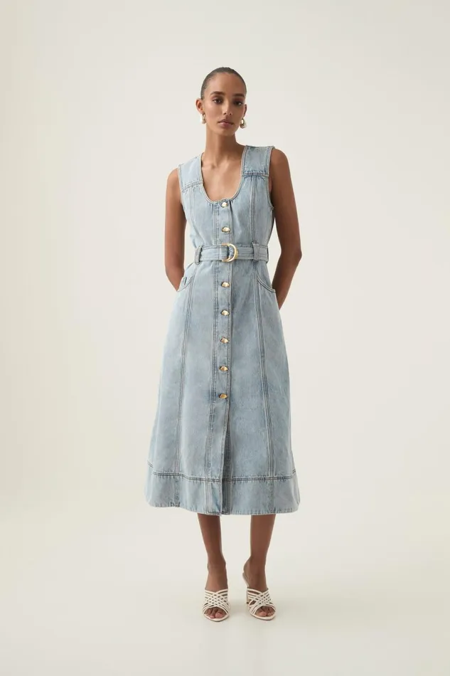 Aje Denim Aura Denim Midi Dress Sea Spray Wash 8211 Women