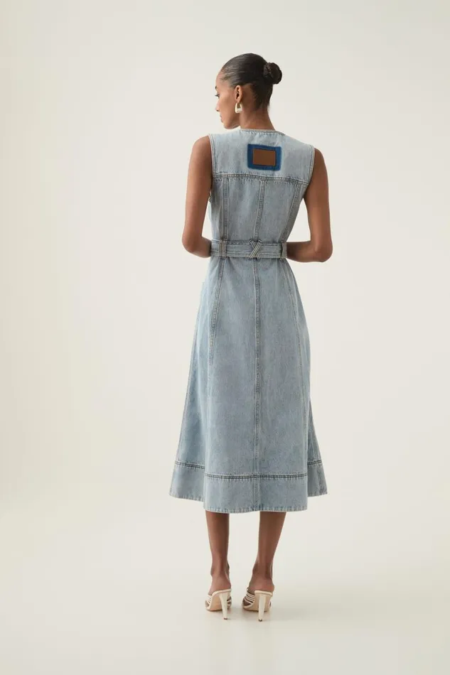 Aje Denim Aura Denim Midi Dress Sea Spray Wash 8211 Women Aje Denim Aura Denim Midi Dress Sea Spray Wash 8211 Women