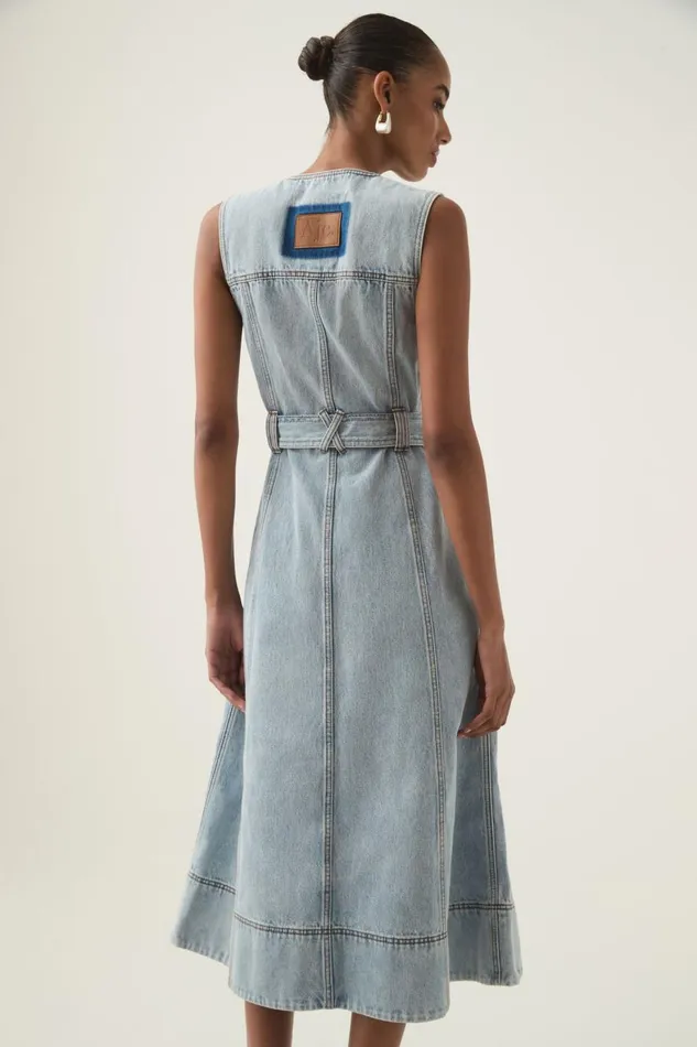 Aje Denim Aura Denim Midi Dress Sea Spray Wash 8211 Women Aje Denim Aura Denim Midi Dress Sea Spray Wash 8211 Women