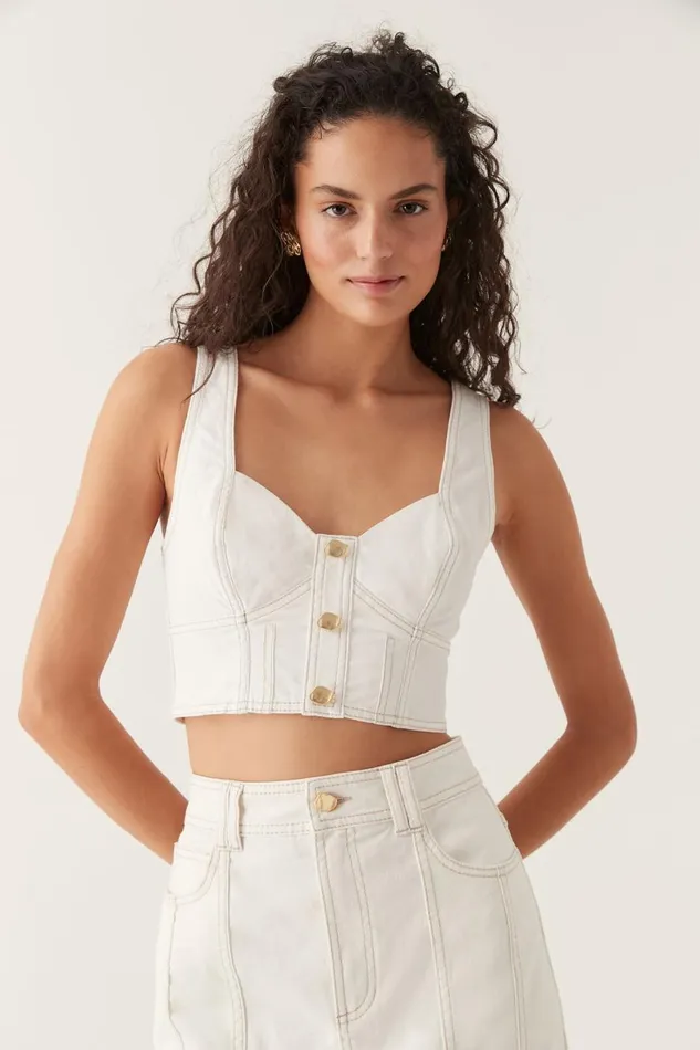 Aje Denim Elena Denim Cropped Bustier White 8211 Women