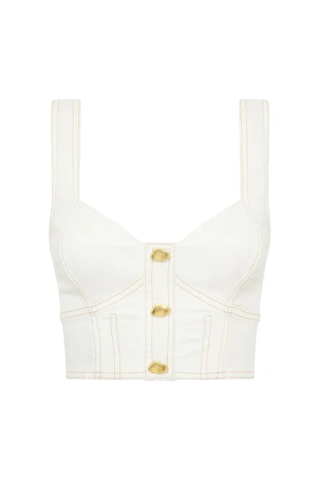 Aje Denim Elena Denim Cropped Bustier White 8211 Women