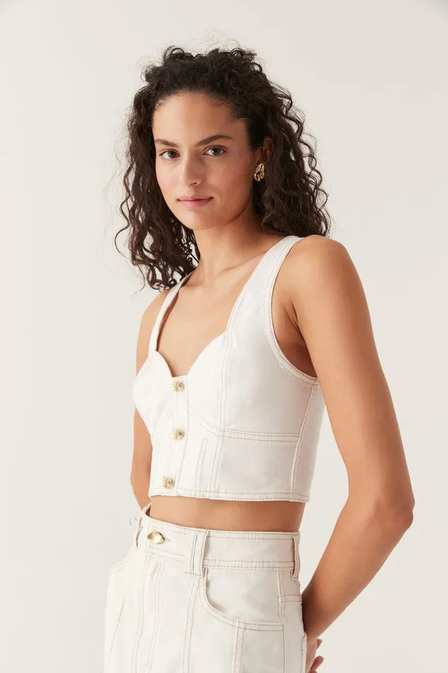 Aje Denim Elena Denim Cropped Bustier White 8211 Women