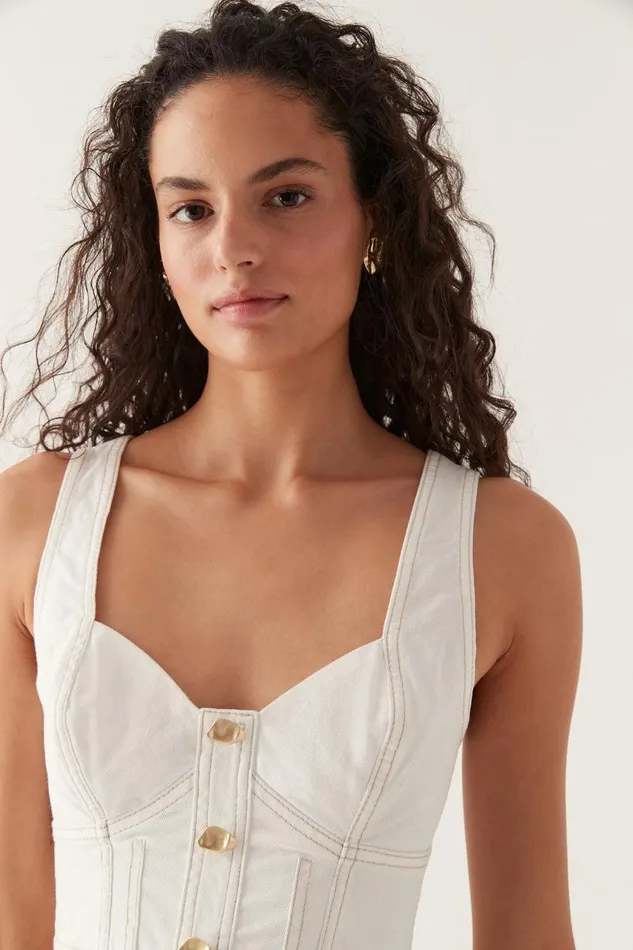 Aje Denim Elena Denim Cropped Bustier White 8211 Women