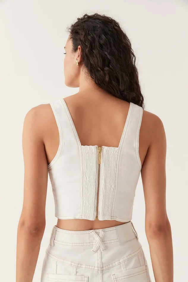 Aje Denim Elena Denim Cropped Bustier White 8211 Women