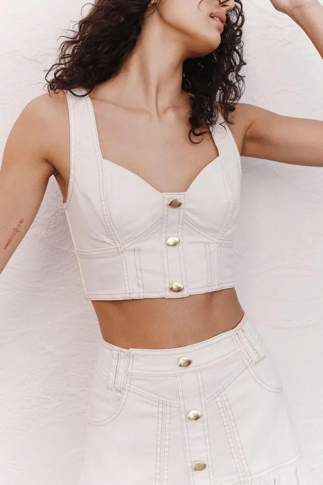 Aje Denim Elena Denim Cropped Bustier White 8211 Women