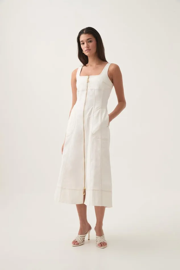 Aje Denim Emilie Denim Midi Dress White 8211 Women