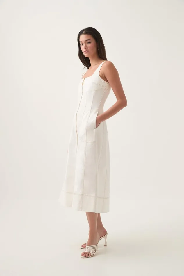Aje Denim Emilie Denim Midi Dress White 8211 Women Aje Denim Emilie Denim Midi Dress White 8211 Women
