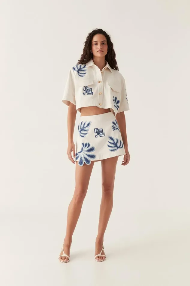 Aje Denim Esprit Embroidered Crop Top Ivoryblue 8211 Women