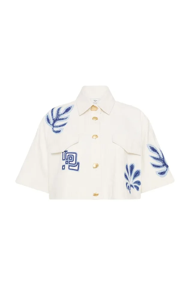 Aje Denim Esprit Embroidered Crop Top Ivoryblue 8211 Women Aje Denim Esprit Embroidered Crop Top Ivoryblue 8211 Women