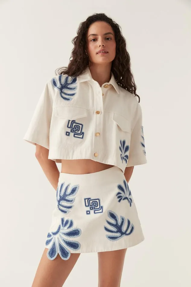 Aje Denim Esprit Embroidered Crop Top Ivoryblue 8211 Women Aje Denim Esprit Embroidered Crop Top Ivoryblue 8211 Women