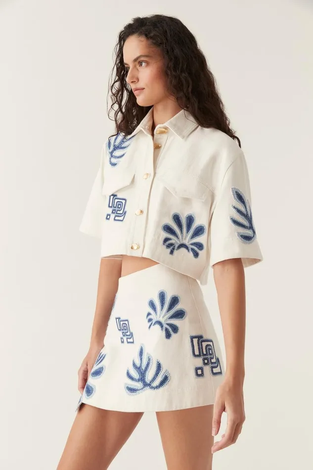 Aje Denim Esprit Embroidered Crop Top Ivoryblue 8211 Women Aje Denim Esprit Embroidered Crop Top Ivoryblue 8211 Women