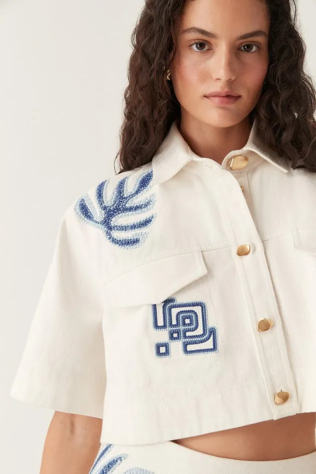 Aje Denim Esprit Embroidered Crop Top Ivoryblue 8211 Women Aje Denim Esprit Embroidered Crop Top Ivoryblue 8211 Women
