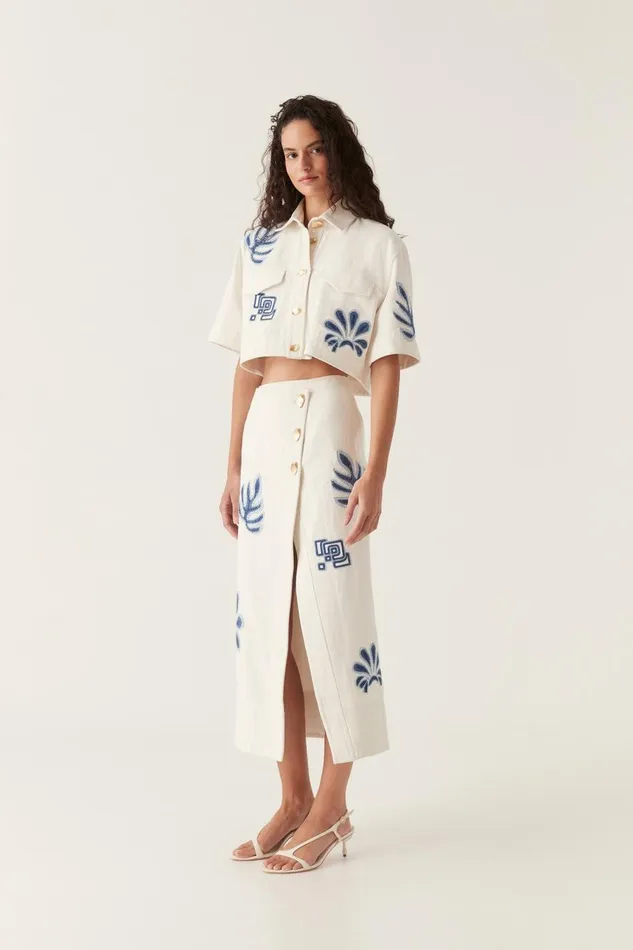 Aje Denim Esprit Embroidered Crop Top Ivoryblue 8211 Women Aje Denim Esprit Embroidered Crop Top Ivoryblue 8211 Women