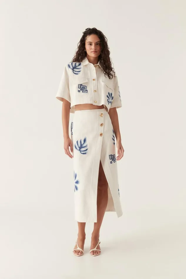 Aje Denim Esprit Embroidered Crop Top Ivoryblue 8211 Women Aje Denim Esprit Embroidered Crop Top Ivoryblue 8211 Women