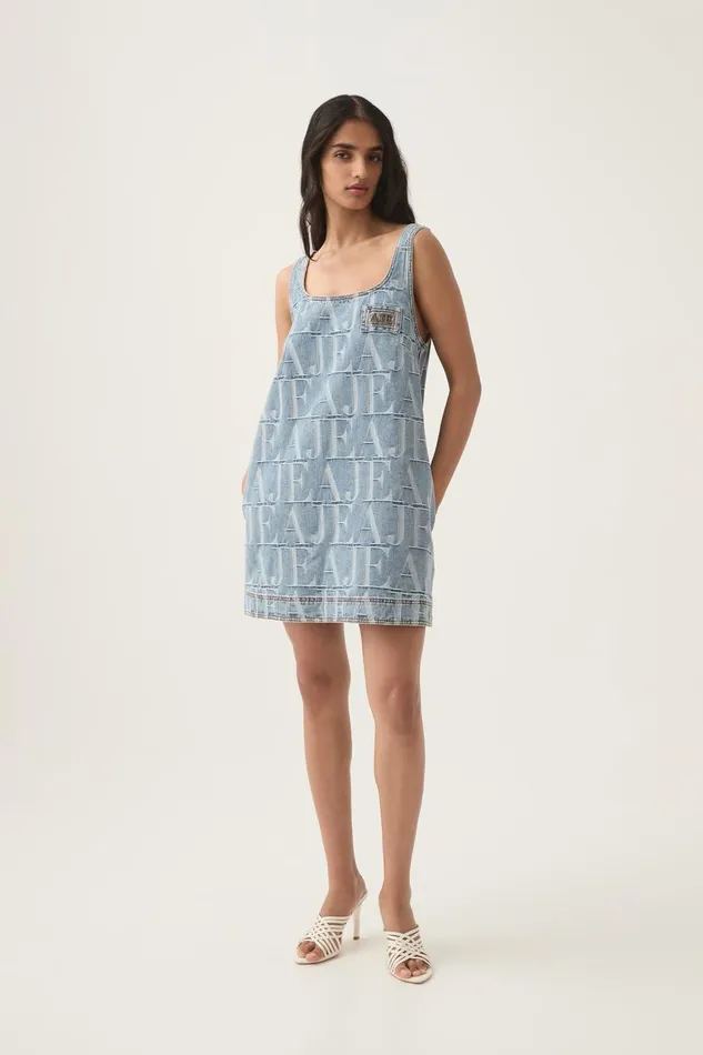 Aje Denim Nostalgia Denim Mini Dress Coastal Logo Wash 8211 Women