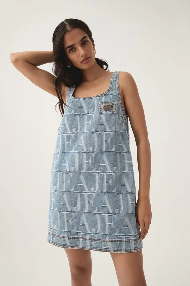 Aje Denim Nostalgia Denim Mini Dress Coastal Logo Wash 8211 Women Aje Denim Nostalgia Denim Mini Dress Coastal Logo Wash 8211 Women