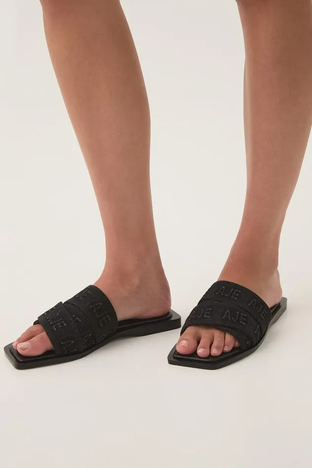 Aje Denim Rita Denim Logo Slide Black Wash 8211 Women