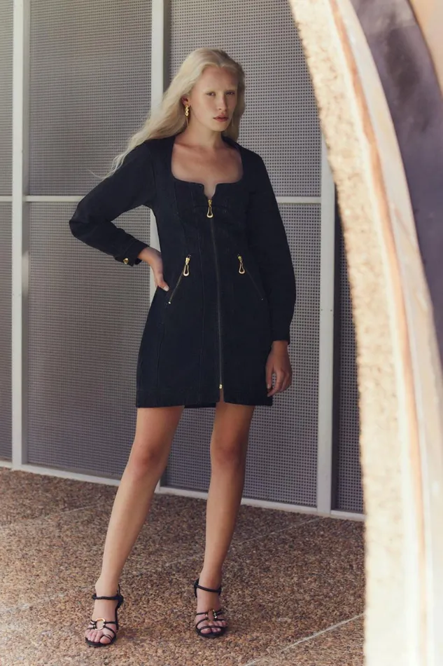 Aje Denim Willa Denim Mini Dress Black 8211 Women