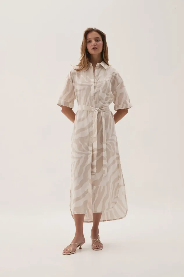 Aje Dresses Airlie Relaxed Shirt Dress Oatmeal Zebra 8211 Women