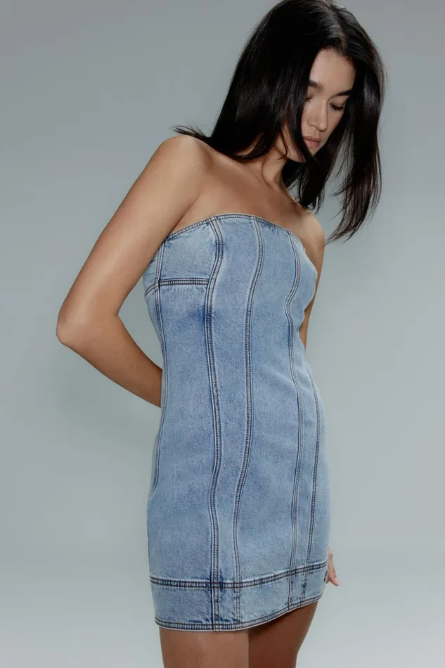 Aje Dresses Corie Denim Mini Dress Mum Wash 8211 Women