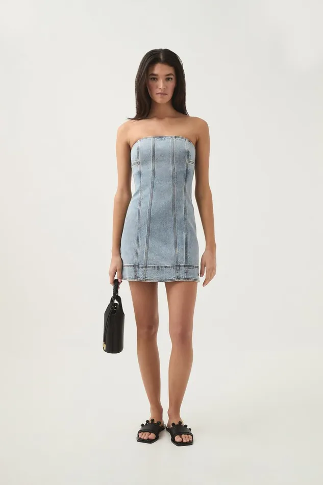 Aje Dresses Corie Denim Mini Dress Mum Wash 8211 Women Aje Dresses Corie Denim Mini Dress Mum Wash 8211 Women