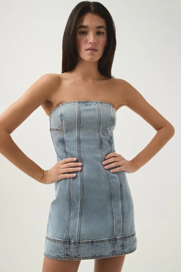 Aje Dresses Corie Denim Mini Dress Mum Wash 8211 Women Aje Dresses Corie Denim Mini Dress Mum Wash 8211 Women