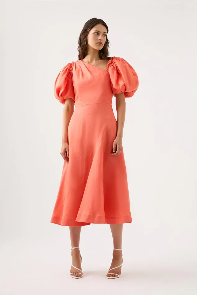 Aje Dresses Maia Off Shoulder Midi Dress Coral 8211 Women