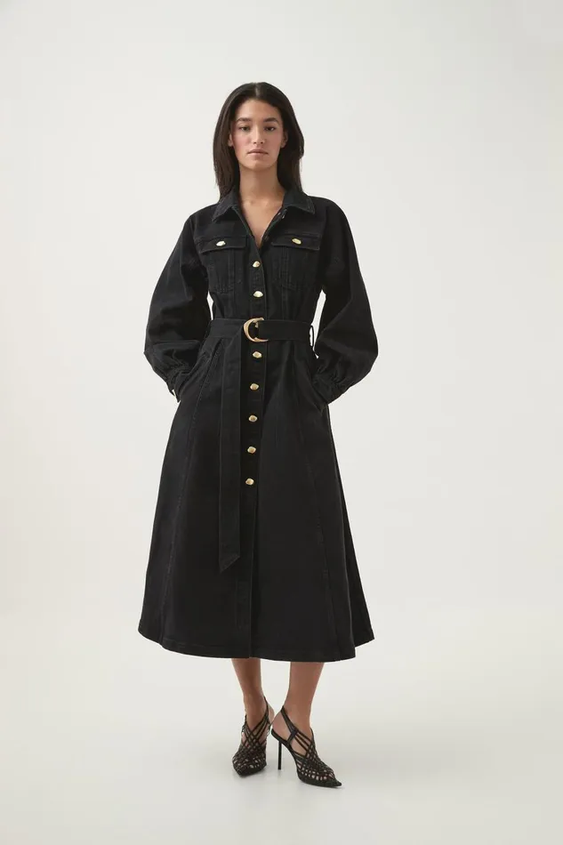 Aje Dresses Maya Denim Midi Dress Black 8211 Women