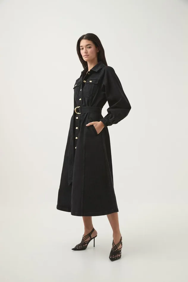 Aje Dresses Maya Denim Midi Dress Black 8211 Women Aje Dresses Maya Denim Midi Dress Black 8211 Women