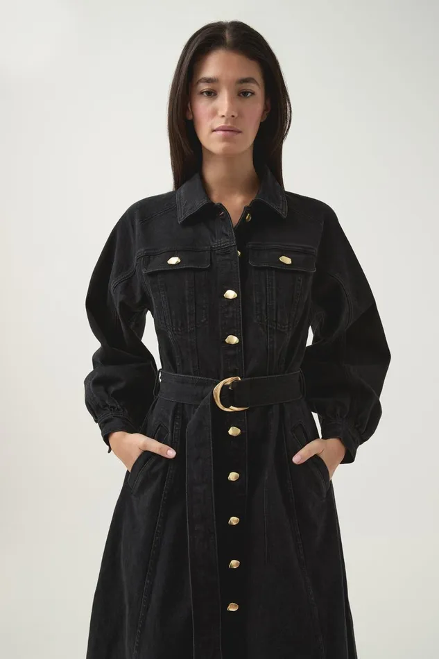 Aje Dresses Maya Denim Midi Dress Black 8211 Women Aje Dresses Maya Denim Midi Dress Black 8211 Women