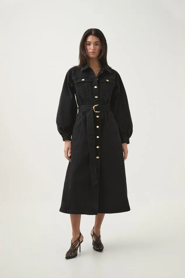 Aje Dresses Maya Denim Midi Dress Black 8211 Women Aje Dresses Maya Denim Midi Dress Black 8211 Women