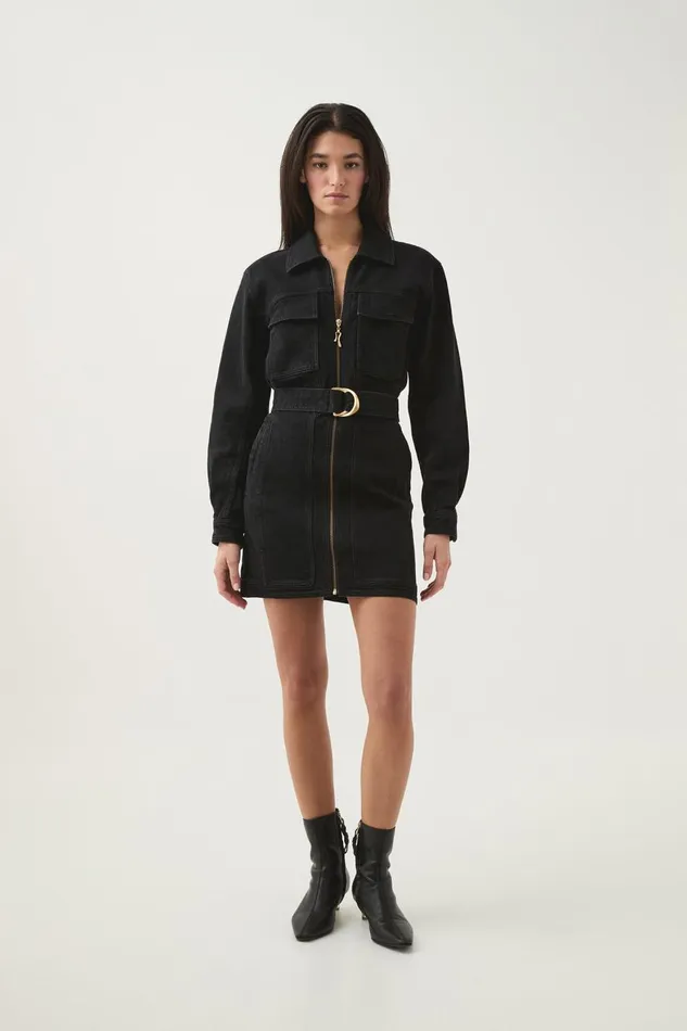 Aje Dresses Maya Denim Mini Dress Black 8211 Women Aje Dresses Maya Denim Mini Dress Black 8211 Women