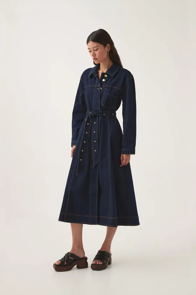 Aje Dresses Resonance Denim Midi Dress Indigo 8211 Women Aje Dresses Resonance Denim Midi Dress Indigo 8211 Women
