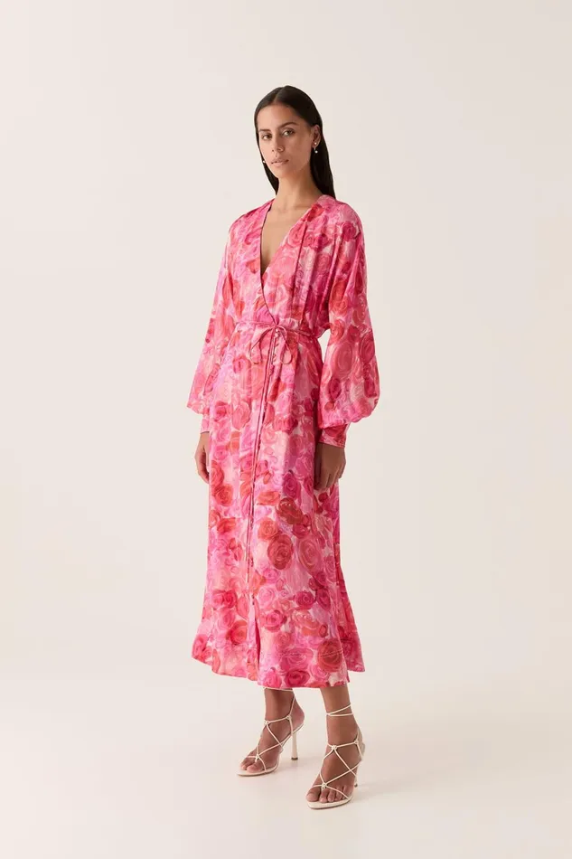 Aje Dresses Tinley Wrap Front Midi Dress Misty Rose 8211 Women Aje Dresses Tinley Wrap Front Midi Dress Misty Rose 8211 Women