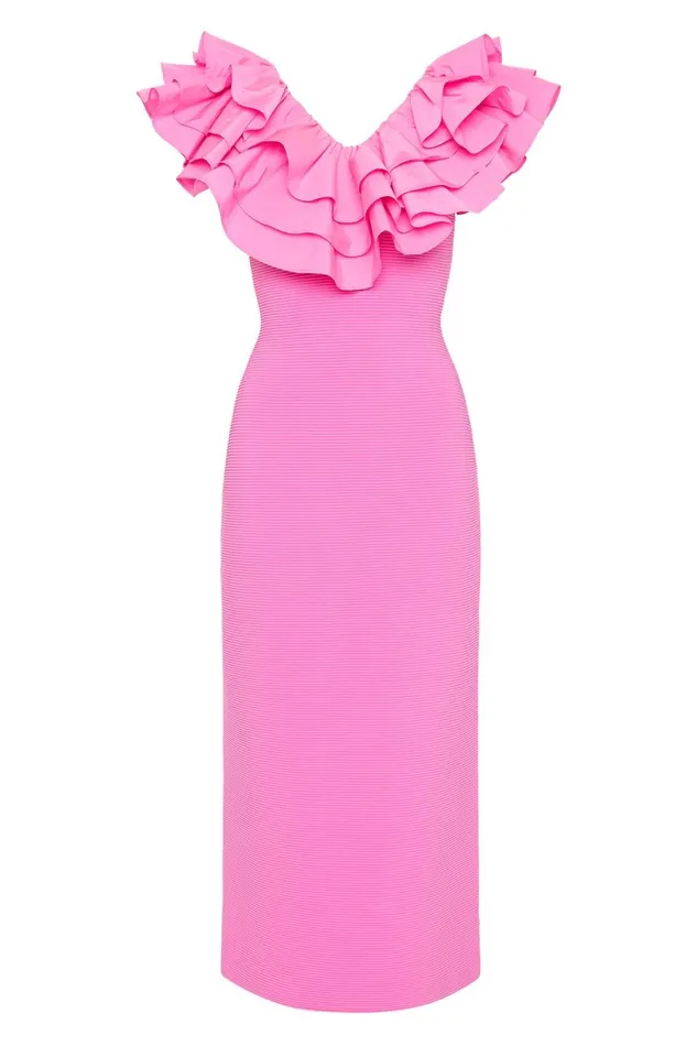 Aje Dresses Transcendent Ruffle Midi Dress Cerise Pink 8211 Women Aje Dresses Transcendent Ruffle Midi Dress Cerise Pink 8211 Women